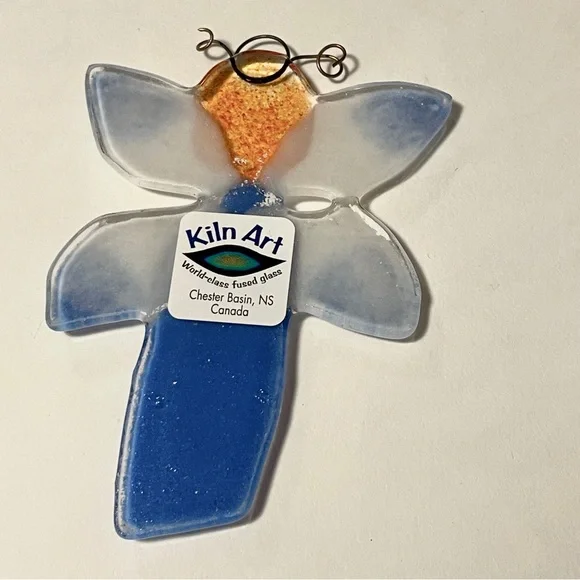 Christmas Angel Fused Art Glass Holiday Hanging Ornament Or Suncatcher OOAK - Picture 2 of 4